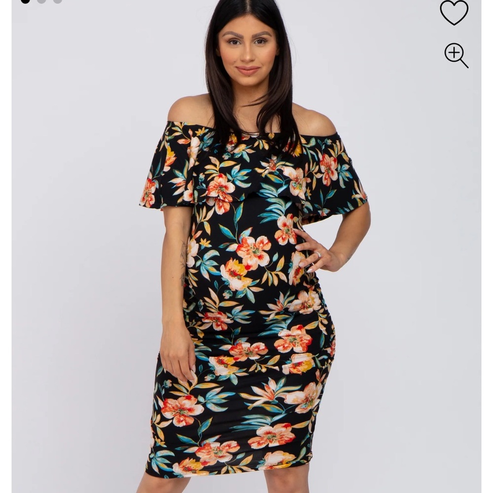 Tropical floral off the shoulder maternity dress